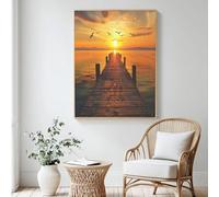 Pintura por números, puesta de sol, pintura al óleo por números, puente para adultos, pintura por números, para principiantes, con 6 pinceles y pinturas acrílicas, para decoración de pared de casa (80