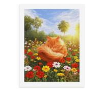 Pintura por números, un acogedor gato naranja anidado entre flores coloridas, kit de pintura digital para adultos, crea tu propia escena mágica, suministros de arte sin marco, 40 x 50 cm