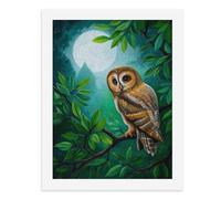 Pintura por números, un bonito búho posado en una rama de árbol bajo una luna llena, kit de pintura digital para adultos, crea tu propia escena mágica, suministros de arte sin marco, 40 x 50 cm