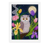 Pintura por números, un bonito búho rodeado de flores coloridas bajo una luna llena, kit de pintura digital para adultos, crea tu propia escena mágica, suministros de arte sin marco, 40 x 50 cm