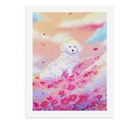 Pintura por números, un bonito caniche sentado en un campo de flores rosas, kit de pintura digital para adultos, crea tu propia escena mágica, suministros de arte sin marco, 40 x 50 cm