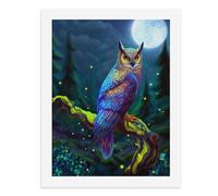 Pintura por números, un búho colorido posado en una rama bajo la luz de la luna, kit de pintura digital para adultos, crea tu propia escena mágica, suministros de arte sin marco, 40 x 50 cm