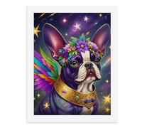 Pintura por números, un colorido bulldog francés adornado con plumas y un fondo estrellado, kit de pintura digital para adultos, crea tu propia escena mágica, suministros de arte sin marco, 40 x 50 cm