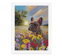 Pintura por números, un colorido bulldog francés en un campo de flores, kit de pintura digital para adultos, crea tu propia escena mágica, suministros de arte sin marco, 40 x 50 cm