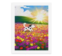 Pintura por números, un colorido campo de flores con un adorable perro corriendo en él, kit de pintura digital para adultos, crea tu propia escena mágica, suministros de arte sin marco, 40 x 50 cm