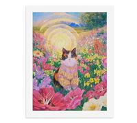Pintura por números, un colorido campo de flores con un gato en el centro, kit de pintura digital para adultos, crea tu propia escena mágica, suministros de arte sin marco, 40 x 50 cm