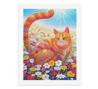 Pintura por números, un colorido campo de flores con un gato naranja, kit de pintura digital para adultos, crea tu propia escena mágica, suministros de arte sin marco, 40 x 50 cm