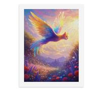 Pintura por números, un colorido gato alado volando sobre un vibrante campo de flores, kit de pintura digital para adultos, crea tu propia escena mágica, suministros de arte sin marco, 40 x 50 cm