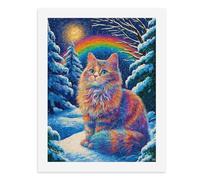 Pintura por números, un colorido gato arcoíris en un bosque nevado, kit de pintura digital para adultos, crea tu propia escena mágica, suministros de arte sin marco, 40 x 50 cm