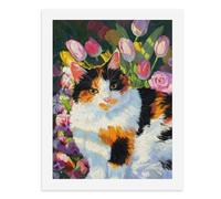 Pintura por números, un colorido gato calicó rodeado de flores, kit de pintura digital para adultos, crea tu propia escena mágica, suministros de arte sin marco, 40 x 50 cm