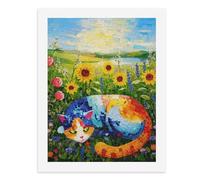 Pintura por números, un colorido mosaico de gato descansando en un campo de flores, kit de pintura digital para adultos, crea tu propia escena mágica, suministros de arte sin marco, 40 x 50 cm