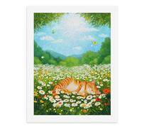 Pintura por números, un gato acogedor durmiendo en un campo de flores, kit de pintura digital para adultos, crea tu propia escena mágica, suministros de arte sin marco, 40 x 50 cm