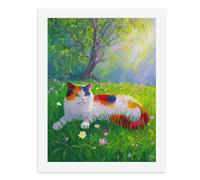 Pintura por números, un gato colorido descansando en un vibrante prado, kit de pintura digital para adultos, crea tu propia escena mágica, suministros de arte sin marco, 40 x 50 cm