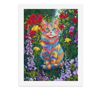 Pintura por números, un gato colorido en un jardín de flores, kit de pintura digital para adultos, crea tu propia escena mágica, suministros de arte sin marco, 40 x 50 cm