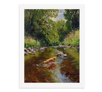 Pintura por números, un golden retriever vadea en un arroyo sereno rodeado de exuberante vegetación, kit de pintura digital para adultos, crea tu propia escena mágica, suministros de arte sin marco