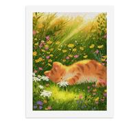 Pintura por números, un lindo gato atigrado naranja durmiendo en un campo de flores coloridas, kit de pintura digital para adultos, crea tu propia escena mágica, suministros de arte sin marco, 40 x 50