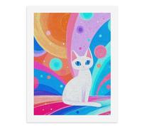 Pintura por números, un lindo gato blanco sentado sobre un fondo abstracto colorido, kit de pintura digital para adultos, crea tu propia escena mágica, suministros de arte sin marco, 40 x 50 cm