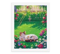 Pintura por números, un lindo gato calicó descansando en un colorido jardín, kit de pintura digital para adultos, crea tu propia escena mágica, suministros de arte sin marco, 40 x 50 cm
