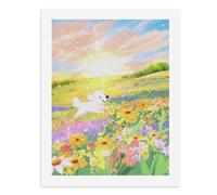 Pintura por números, un lindo perro blanco corriendo en un campo de flores coloridas, 1 kit de pintura digital para adultos, crea tu propia escena mágica, suministros de arte sin marco, 40 x 50 cm