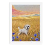 Pintura por números, un lindo perro blanco en un campo de trigo, kit de pintura digital para adultos, crea tu propia escena mágica, suministros de arte sin marco, 40 x 50 cm
