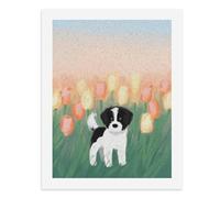 Pintura por números, un lindo perro blanco y negro de pie en un campo de tulipanes coloridos, kit de pintura digital para adultos, crea tu propia escena mágica, suministros de arte sin marco, 40 x 50