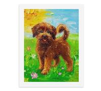 Pintura por números, un lindo perro marrón de pie en un campo colorido, kit de pintura digital para adultos, crea tu propia escena mágica, suministros de arte sin marco, 40 x 50 cm