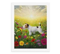 Pintura por números, un lindo perro pastoral rodeado de flores coloridas, kit de pintura digital para adultos, crea tu propia escena mágica, suministros de arte sin marco, 40 x 50 cm