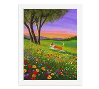 Pintura por números, un perro colorido corriendo en un campo de flores silvestres, kit de pintura digital para adultos, crea tu propia escena mágica, suministros de arte sin marco, 40 x 50 cm