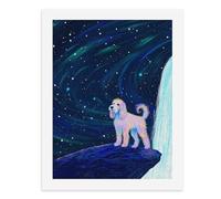 Pintura por números, un perro colorido se coloca en un acantilado bajo un cielo estrellado, kit de pintura digital para adultos, crea tu propia escena mágica, suministros de arte sin marco, 40 x 50 cm