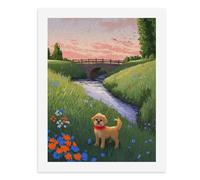 Pintura por números, un perro colorido se coloca frente a flores vibrantes, kit de pintura digital para adultos, crea tu propia escena mágica, suministros de arte sin marco, 40 x 50 cm