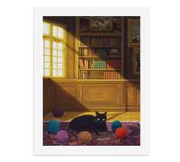 Pintura por números, una acogedora biblioteca con un gato negro rodeado de bolas de hilo coloridas, kit de pintura digital para adultos, crea tu propia escena mágica, suministros de arte sin marco, 40