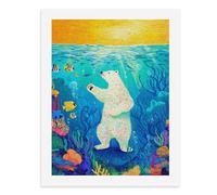 Pintura por números, una colorida escena submarina con un oso polar de pie en sus patas traseras, kit de pintura digital para adultos, crea tu propia escena mágica, suministros de arte sin marco, 40 x