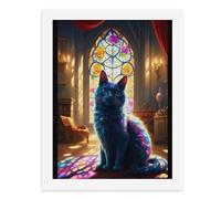Pintura por números, una colorida vidriera que ilumina un gato mágico brillante, kit de pintura digital para adultos, crea tu propia escena mágica, suministros de arte sin marco, 40 x 50 cm