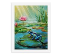 Pintura por números, una rana colorida sentada en almohadillas de lirio en un estanque con luz solar que brilla hacia abajo, kit de pintura digital para adultos, crea tu propia escena mágica