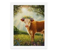 Pintura por números, una vaca adornada con soportes de flores en un vibrante prado, kit de pintura digital para adultos, crea tu propia escena mágica, suministros de arte sin marco, 40 x 50 cm