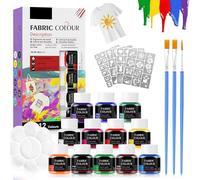 Pintura Textil Permanente y Lavable 12*25ml, Pintura de Tela, Pintura Textil, Fabric Paint, Pintura para Tela Permanente y Lavable, Adecuado para Pintar Sobre Diversos Tejidos, con 4PCS Plantillas