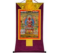 Pintura tibetana de Don Carver. Amitayus (Buda de la Vida Infinita, Amida, Amitabha), Brocado Thangka, for Zen (Color: Rojo, Tamaño: Pequeño (35 cm * 27 cm)) (Color (Color : Purple, Size : Medium(62