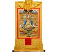 Pintura tibetana de Don Carver. Padmasambhava - Tapiz tibetano de Thangka con estampado de arte budista for meditación zen de altar budista (color: dorado, tamaño: S) (color: azul, tamaño: M) (color: