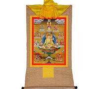 Pintura tibetana de Don Carver. Padmasambhava - Tapiz tibetano de Thangka con estampado de arte budista for meditación zen de altar budista (color: dorado, tamaño: S) (color: azul, tamaño: M) (color: