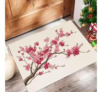 Pintura Tradicional con Tinta Felpudo Antideslizante - 80 x 120 cmRamas Ciruelo Flor Trampa de Tierra Felpudo Exterior e Interior para Entrada Limpia - Fácil de Cuidar - Rojo Rosa