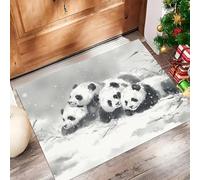 Pintura Tradicional con Tinta Felpudo Antideslizante - Panda Nieve Trampa de Tierra Felpudo Exterior e Interior para una Entrada Limpia - Fácil de Cuidar - Blanco