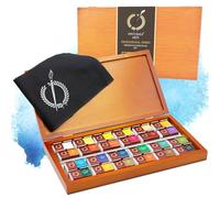 Pinturale Set Acuarelas Profesionales de Alta Pigmentación | Juego de Pinturas de Acuarela Profesional | Incluye 24 Colores Grandes, Caja de Madera y Paño | Acuarelas Calidad Artista