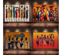 Pinturas abstractas coloridas de la tribu de las mujeres africanas, carteles e impresiones en lienzo de pared, cuadro artístico moderno para la decoración de la sala de estar, 20x30cmx4 sin marco