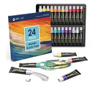 Pinturas Acrílicas Metalizadas 24 Tubos 12ml Set de Pinturas Acrílicas Metálicos No Tóxica Pigmentos Ricos para Lienzo Papel Madera Cerámica Manualidades Artistas Principiantes Niños