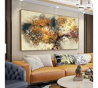 Pinturas al óleo abstractas de gran tamaño sobre lienzo Cuadros de rama de árbol marrón dorado para sala de estar Dormitorio Arte de pared Hogar 80x180cm (31.50x70.87in) Con marco