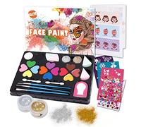Pinturas Cara para Niños 14 Colores Pintura Facial con Pinceles Plantillas Brillos Set de Pintura Cara Infantil para Fiestas Carnaval Navidad