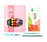 Pinturas de acuarela para adolescentes, juego de pinturas acuáticas para niños,48 colores Solid Sketching Pastels Set | Paleta de dibujo, kit de arte de viaje, suministros de pintura para