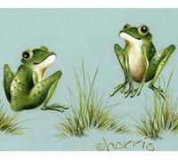(Pinturas de Alta definición, Pinturas Decorativas, Carteles de Estrellas) Duchas de Abril - Frogs with Grass de Peggy Harris (Lámina)