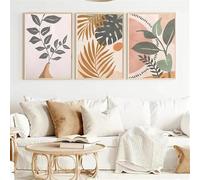 Pinturas de Lienzo-Abstracto Boho Arco Iris Planta Hojas Jarrón Sol Arte de Pared Lienzo Póster Nórdico para Vivir Cocina Oficina Habitación Decoración del Hogar Pintura-60*80cm/3PCS (Sin marco)
