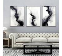 Pinturas de Lienzo,Cuadro Abstracto Blanco Negro Pintura Sencilla Sobre Lienzo Póster Blanco Negro Estampados Gris Negro Imágenes Con Formas de Humo Decoración Sala de Estar-(40*50cm)-3pcs（sin marco）